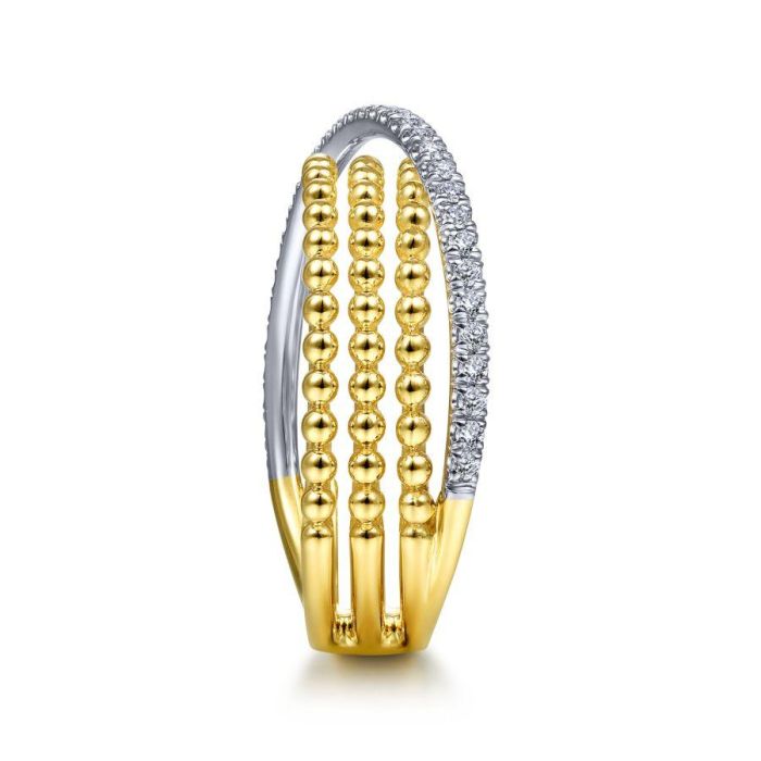 Gabriel & Co. - LR51720M45JJ - 14K White-Yellow Gold Three Row Bujukan Ball and Diamond Band Ring | Hannoush Jewelers