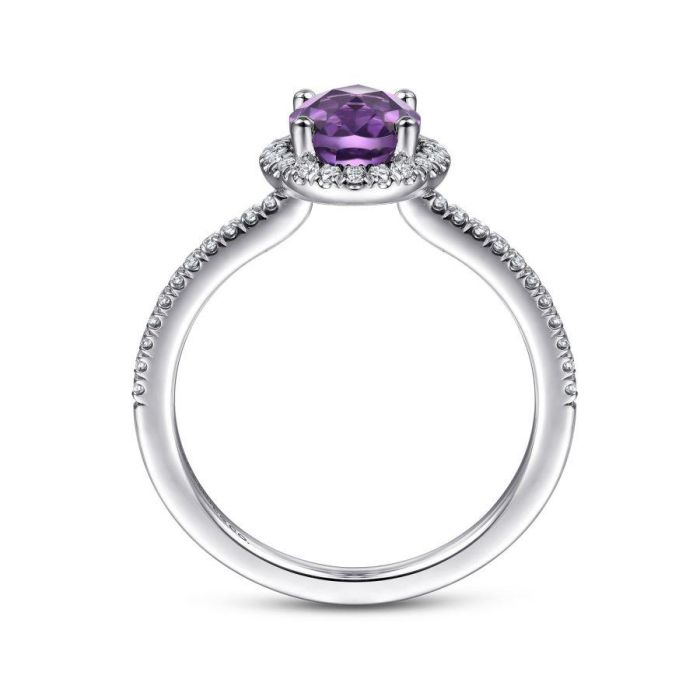 Gabriel & Co. - LR51737W45AM - 14K White Gold Oval Amethyst and Diamond Halo Ring | Hannoush Jewelers