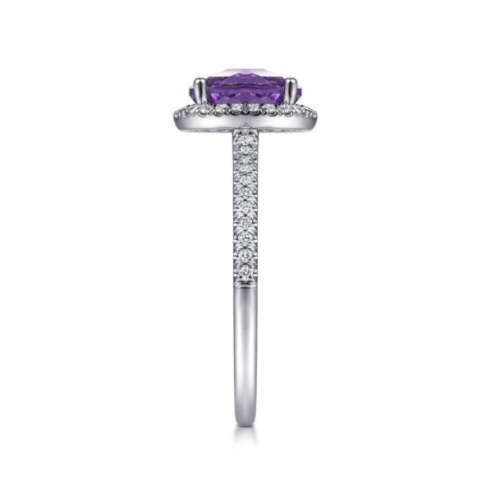 Gabriel & Co. - LR51737W45AM - 14K White Gold Oval Amethyst and Diamond Halo Ring | Hannoush Jewelers