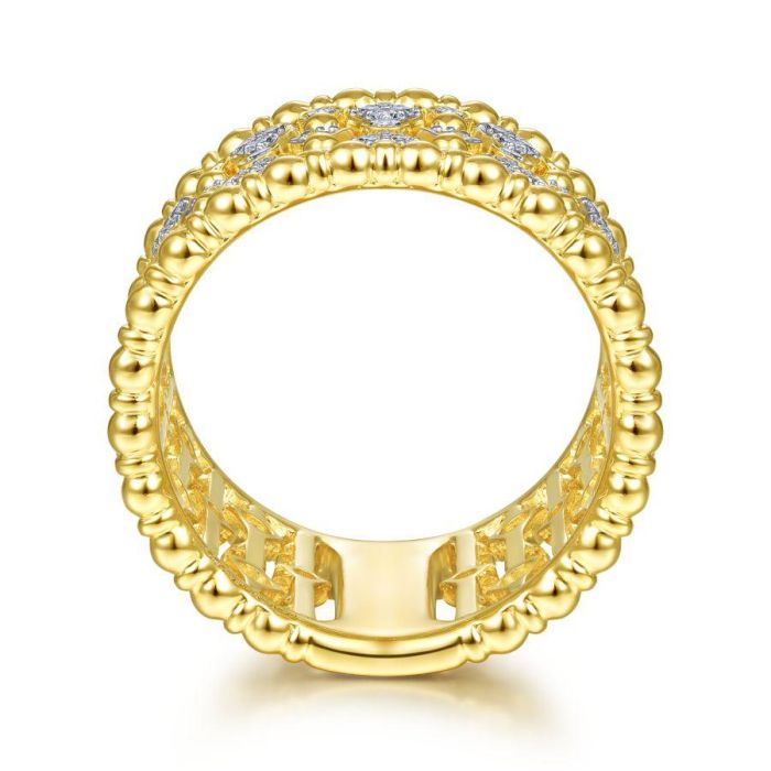 Gabriel & Co. - LR51743Y45JJ - 14K Yellow Gold Wide Bujukan Ball and Diamond Statement Ring | Hannoush Jewelers