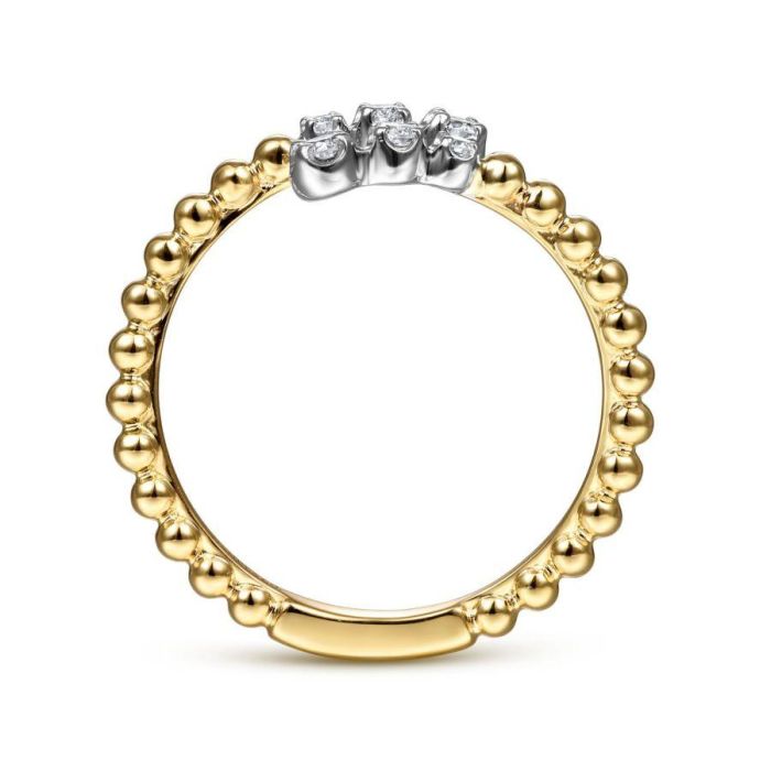 Gabriel & Co. - LR51745M45JJ - 14K White-Yellow Gold Bujukan Ball and Diamond Open Bypass Ring | Hannoush Jewelers