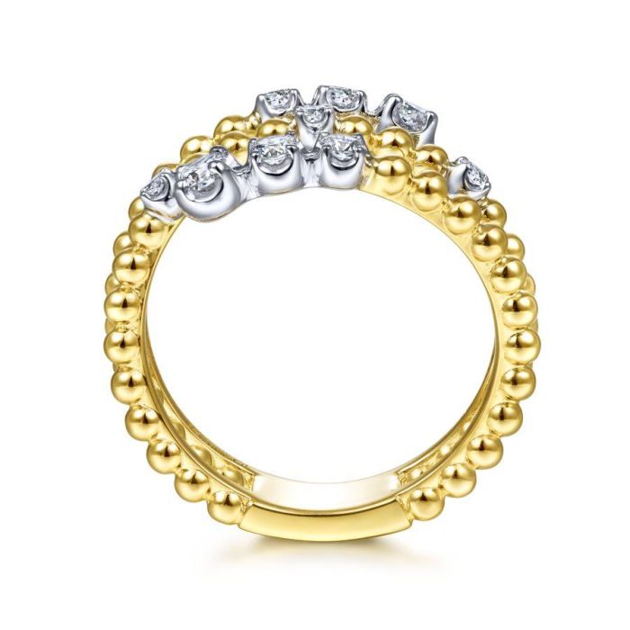 Gabriel & Co. - LR51746M45JJ - 14K White-Yellow Gold Bujukan Ball and Diamond Open Bypass Wrap Ring | Hannoush Jewelers