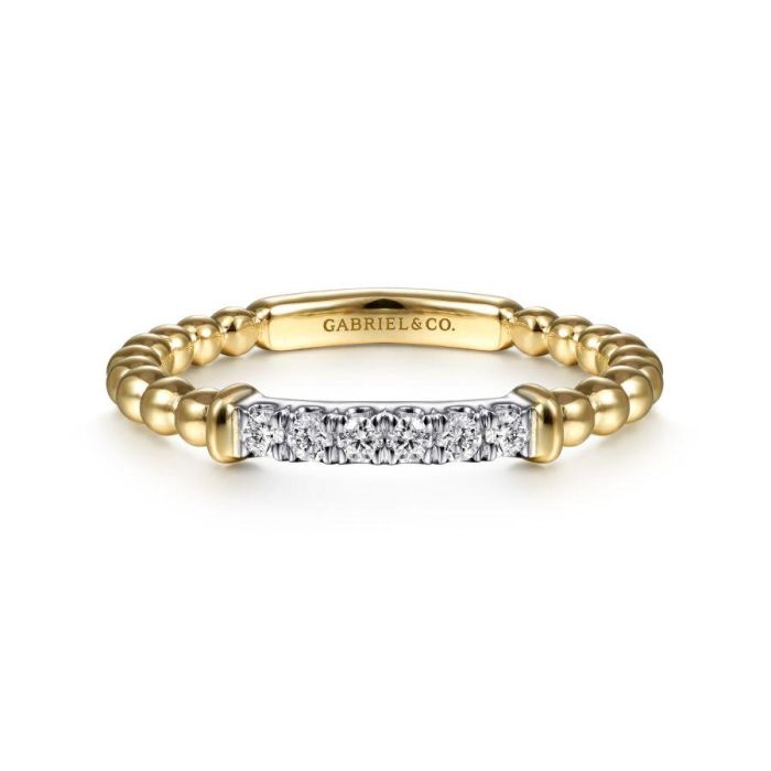 Gabriel & Co. - LR51786M45JJ - 14K White-Yellow Gold Bujukan Bead Band with Diamond Pav‚ Center Bar | Hannoush Jewelers