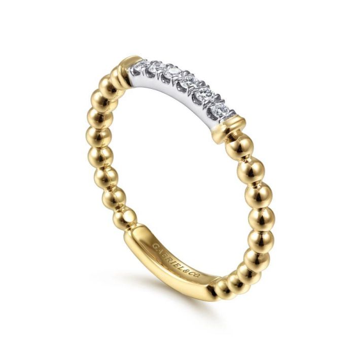 Gabriel & Co. - LR51786M45JJ - 14K White-Yellow Gold Bujukan Bead Band with Diamond Pav‚ Center Bar | Hannoush Jewelers