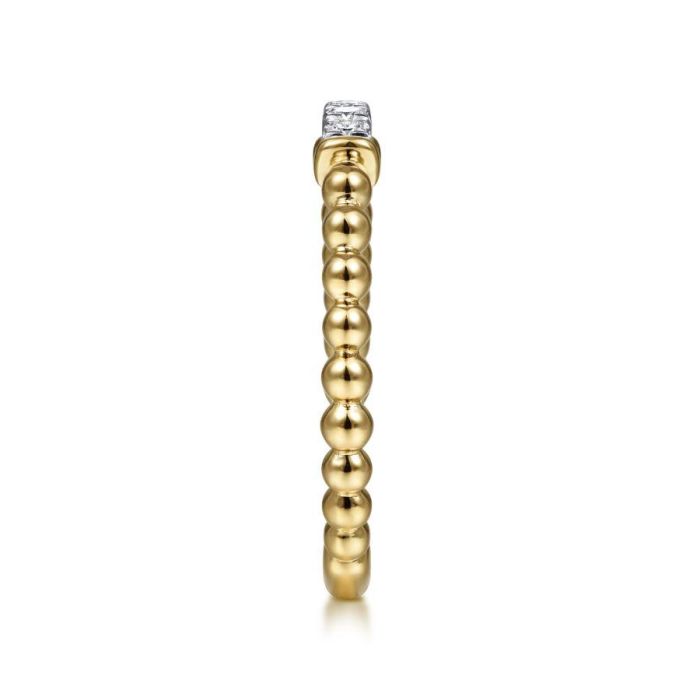 Gabriel & Co. - LR51786M45JJ - 14K White-Yellow Gold Bujukan Bead Band with Diamond Pav‚ Center Bar | Hannoush Jewelers