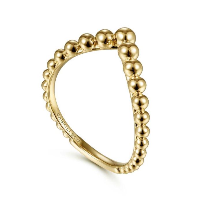 Gabriel & Co. - LR51800Y4JJJ - 14K Yellow Gold Bujukan Bead Curved Ring | Hannoush Jewelers