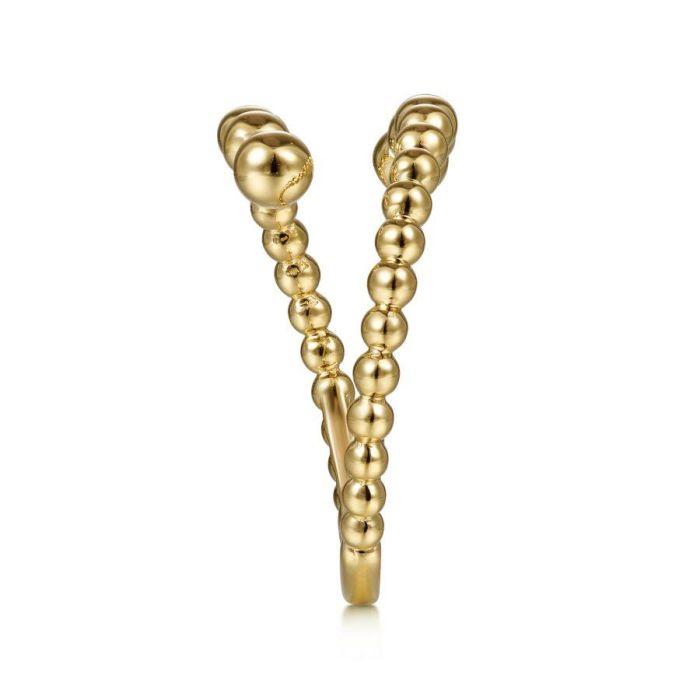 Gabriel & Co. - LR51822Y4JJJ - 14K Yellow Gold Bujukan Bead Bypass Ring | Hannoush Jewelers