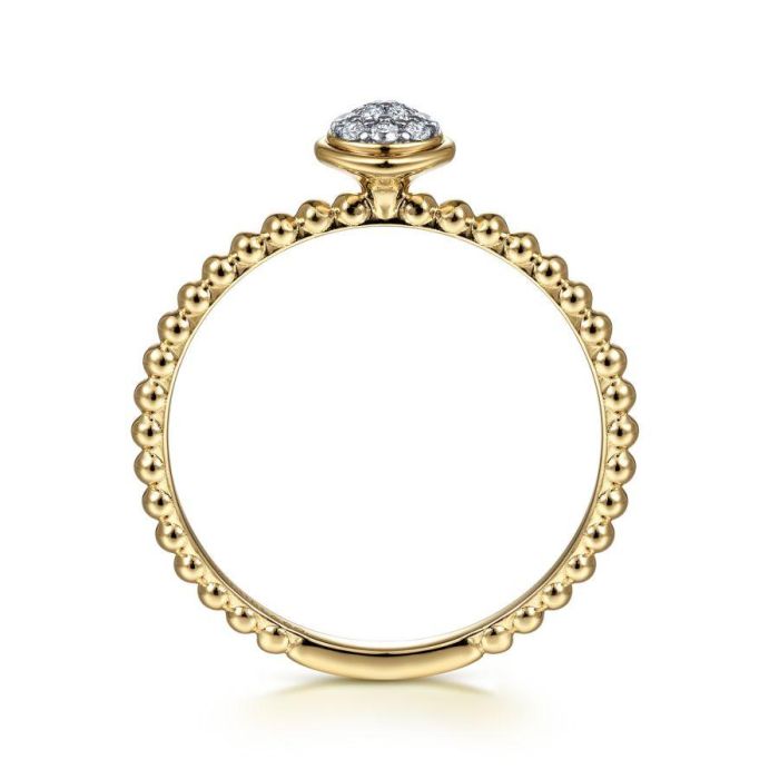 Gabriel & Co. - LR51825Y45JJ - 14K Yellow Gold Round Bezel Set Diamond Cluster Ring with Bujukan Beaded Shank | Hannoush Jewelers