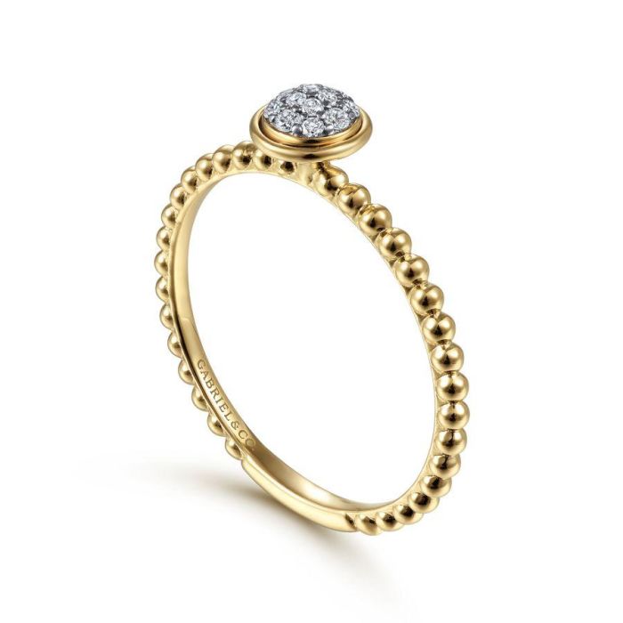 Gabriel & Co. - LR51825Y45JJ - 14K Yellow Gold Round Bezel Set Diamond Cluster Ring with Bujukan Beaded Shank | Hannoush Jewelers