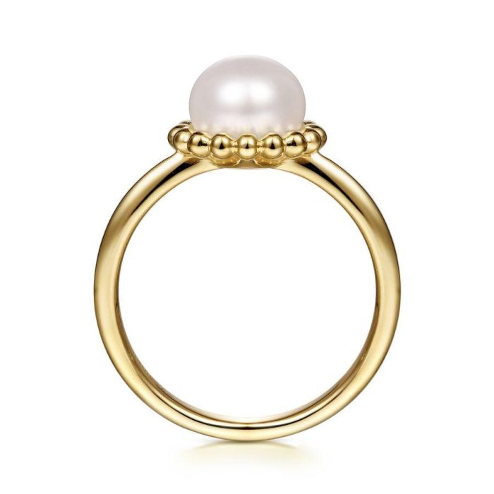 Gabriel & Co. - LR51835Y4JPL - 14K Yellow Gold Pearl Ring with Bujukan Beaded Halo | Hannoush Jewelers