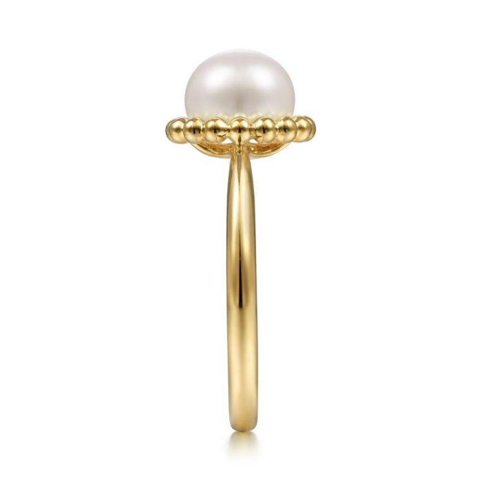 Gabriel & Co. - LR51835Y4JPL - 14K Yellow Gold Pearl Ring with Bujukan Beaded Halo | Hannoush Jewelers