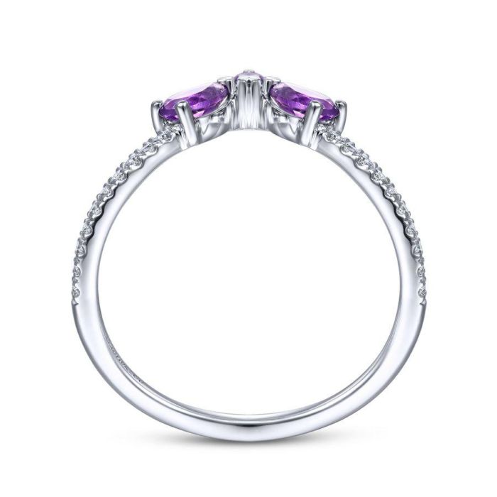 Gabriel & Co. - LR51840W45AM - 14K White Gold Amethyst and Diamond Curved V Ring | Hannoush Jewelers