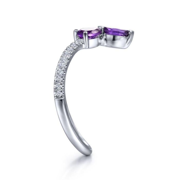 Gabriel & Co. - LR51840W45AM - 14K White Gold Amethyst and Diamond Curved V Ring | Hannoush Jewelers