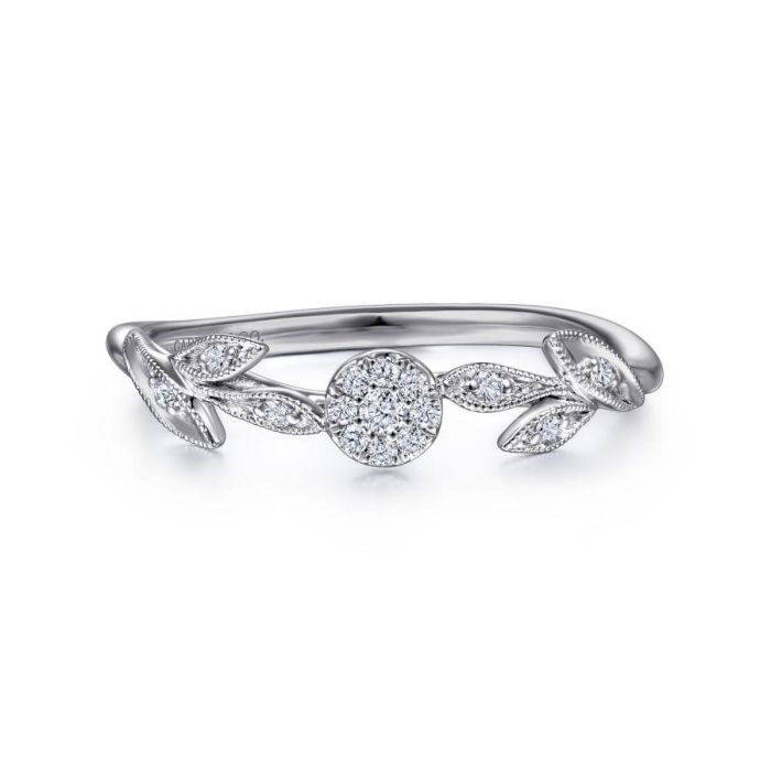 Gabriel & Co. - LR51843W45JJ - 14K White Gold Floral Diamond Stackable Ring | Hannoush Jewelers