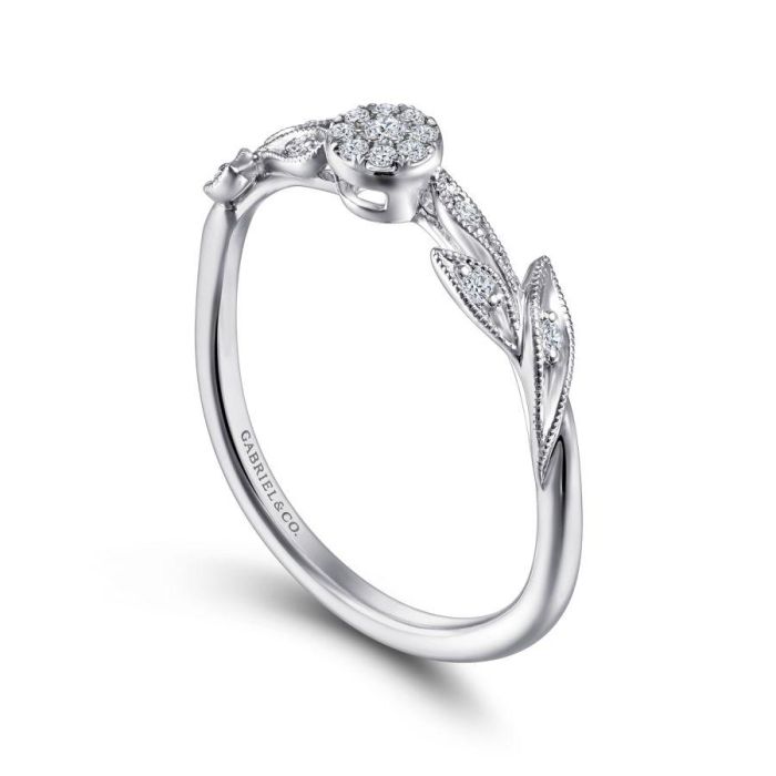 Gabriel & Co. - LR51843W45JJ - 14K White Gold Floral Diamond Stackable Ring | Hannoush Jewelers