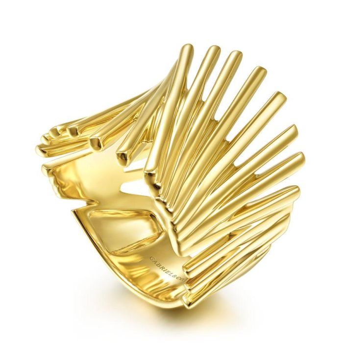 Gabriel & Co. - LR51877Y4JJJ - 14K Yellow Gold Stacked Bar Cage Ring | Hannoush Jewelers