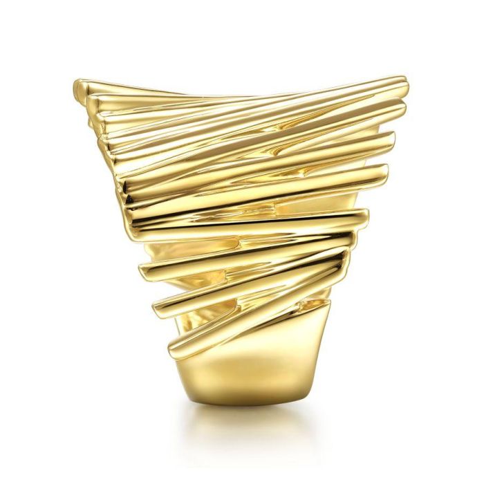 Gabriel & Co. - LR51877Y4JJJ - 14K Yellow Gold Stacked Bar Cage Ring | Hannoush Jewelers