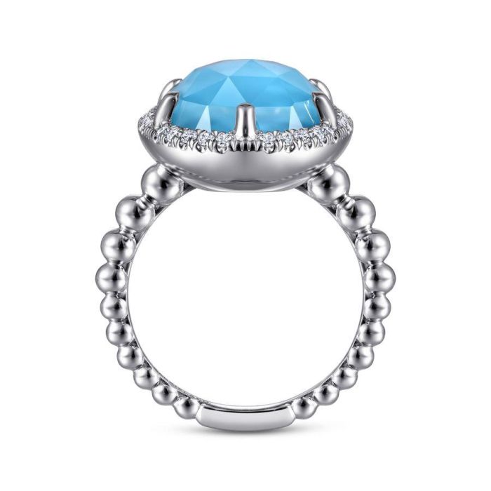 Gabriel & Co. - LR51895XTSVJMC - 925 Sterling Silver Oval Rock Crystal and Turquoise Ring with White Sapphire Halo | Hannoush Jewelers