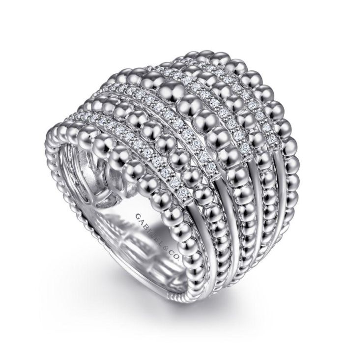 Gabriel & Co. - LR51898SVJWS - 925 Sterling Silver White Sapphire Wide Bujukan Ring | Hannoush Jewelers