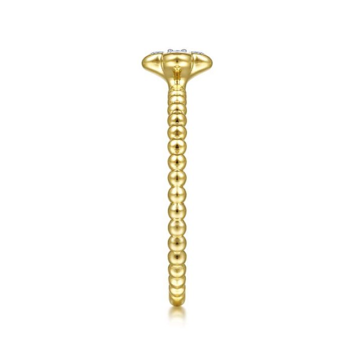 Gabriel & Co. - LR51911Y45JJ - 14K Yellow Gold Diamond Cluster Clover and Bujukan Bead Ring | Hannoush Jewelers