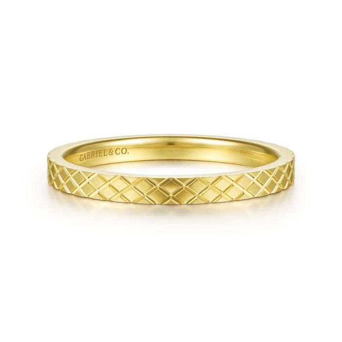 Gabriel & Co. - LR51941Y4JJJ - 14K Yellow Gold Textured Checkered Stackable Ring | Hannoush Jewelers