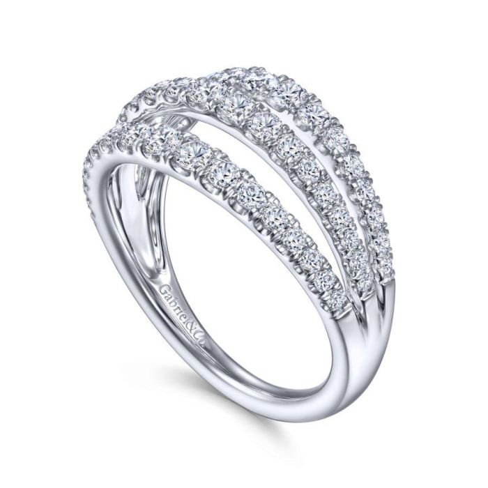 Gabriel & Co. - LR52002W45JJ - 14K White Gold Three Row Diamond Ring | Hannoush Jewelers