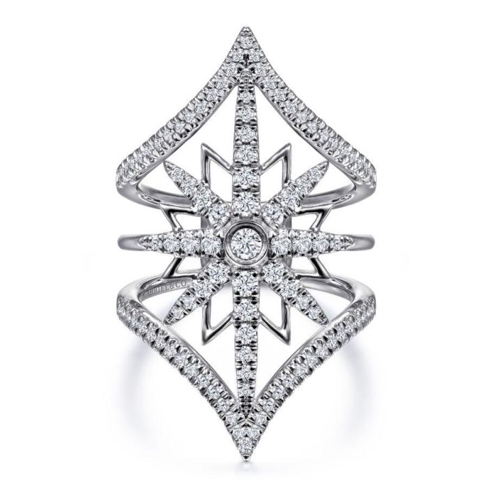 Gabriel & Co. - LR52013W45JJ - 14K White Gold Diamond Starburst Chevron Statement Ring | Hannoush Jewelers