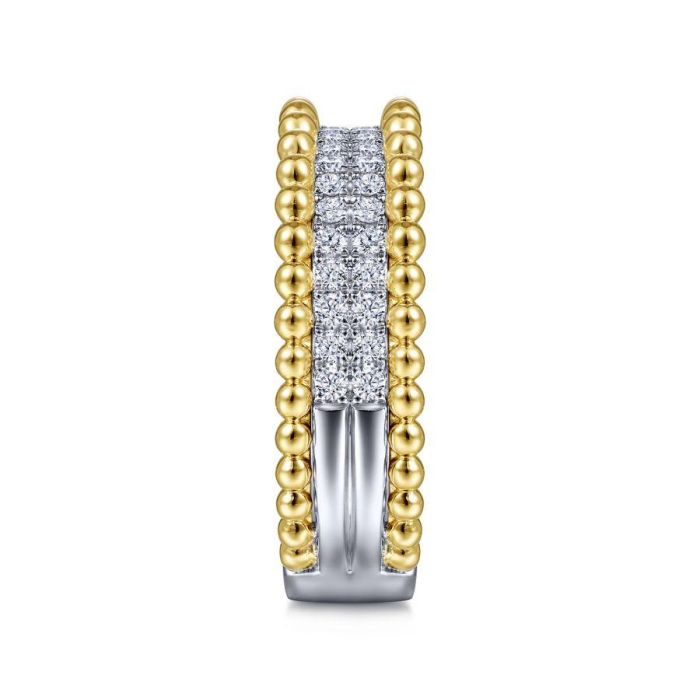 Gabriel & Co. - LR52019M45JJ - 14K White-Yellow Gold Three Row Diamond and Bujukan Bead Ring | Hannoush Jewelers