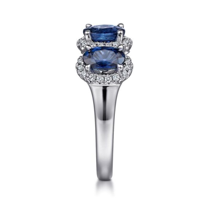 Gabriel & Co. - LR52022W45SA - 14K White Gold Diamond and Sapphire Oval Halo Ring | Hannoush Jewelers