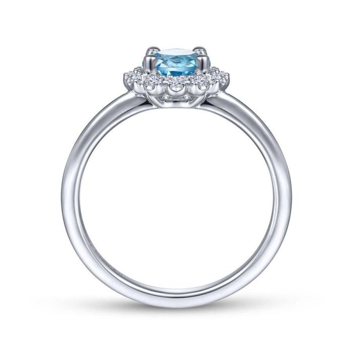 Gabriel & Co. - LR52024W45BT - 14K White Gold Round Blue Topaz and Diamond Halo Ring | Hannoush Jewelers