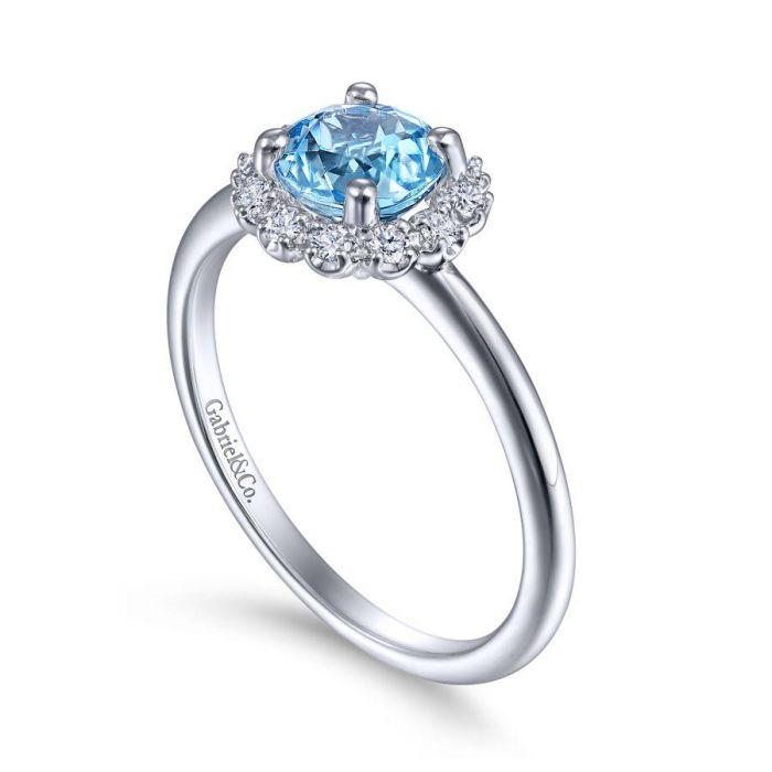 Gabriel & Co. - LR52024W45BT - 14K White Gold Round Blue Topaz and Diamond Halo Ring | Hannoush Jewelers