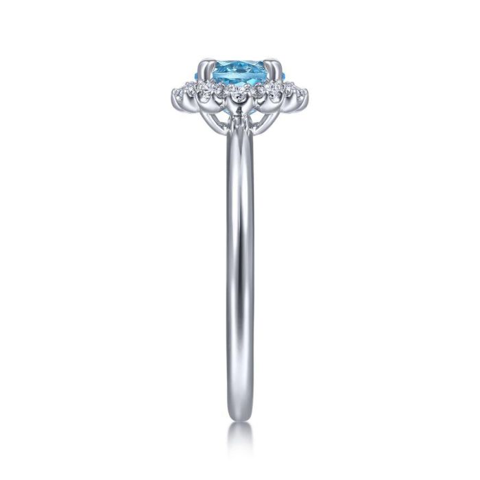 Gabriel & Co. - LR52024W45BT - 14K White Gold Round Blue Topaz and Diamond Halo Ring | Hannoush Jewelers