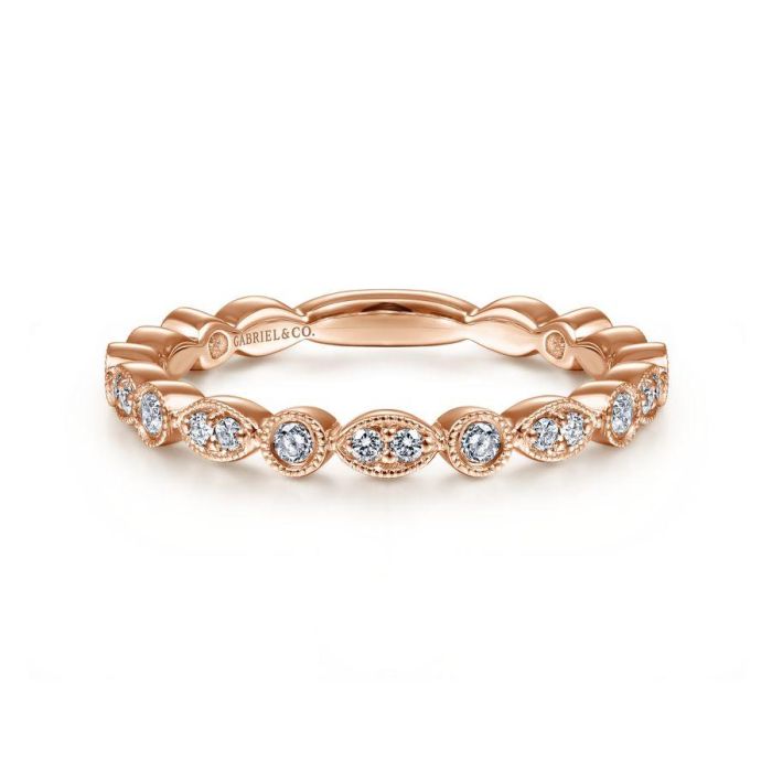 Gabriel & Co. - LR5701K45JJ - 14K Rose Gold Marquise and Round Station Diamond Ring | Hannoush Jewelers