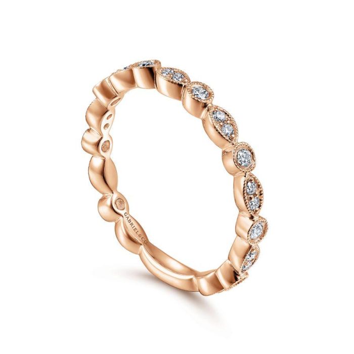 Gabriel & Co. - LR5701K45JJ - 14K Rose Gold Marquise and Round Station Diamond Ring | Hannoush Jewelers