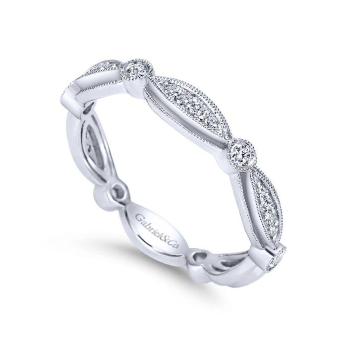 Gabriel & Co. - LR6319W45JJ - 14K White Gold Scalloped Stackable Diamond Ring | Hannoush Jewelers