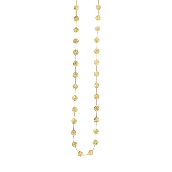 14kt 38" Yellow Gold Shiny Hammered Disc+Rolo Type Chain Long Link Fancy Necklace with Spring Ring Clasp N197-38 | Hannoush Jewelers