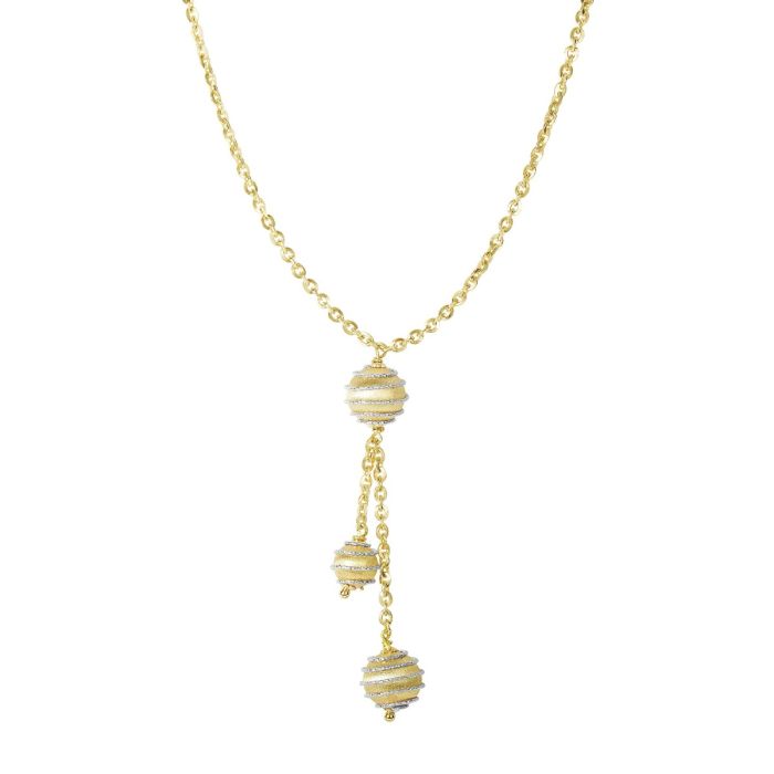 14kt 17" Yellow+White Gold Shiny+Diamond Cut 3 Satin Swirl Hanging Bead On 1.8mm Oval Link Lariat Type Fancy Necklace with Lobster Clasp N3358-17 | Hannoush Jewelers