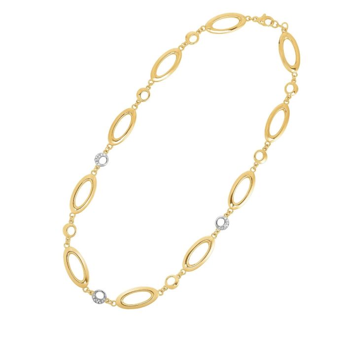 14kt 17" Yellow Gold 0.13ct.Dia.Oval+Yellow Circle+Diamond Circle Link Fancy Necklace with Lobster Clasp NCK1623-17 | Hannoush Jewelers