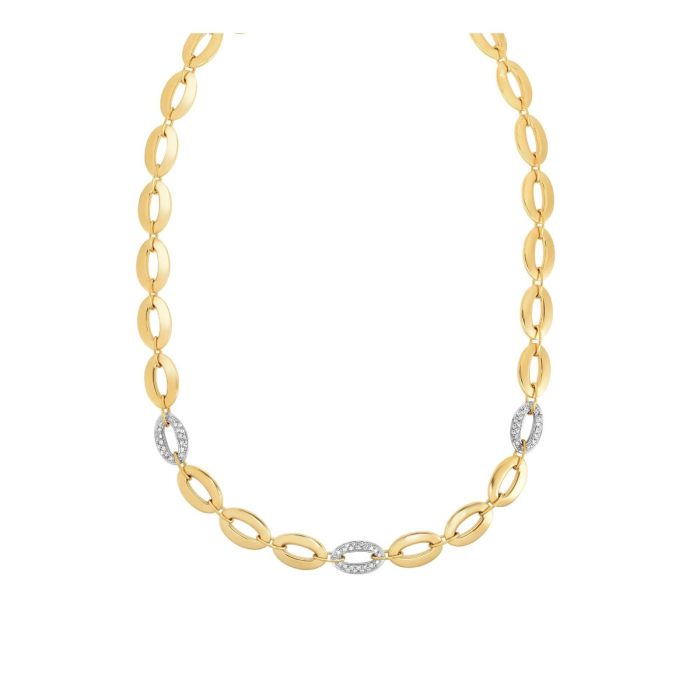 14kt 17" Yellow Gold Shiny Yellow Oval+.36ct Diamond Oval Link Necklace with Lobster Clasp NCK1625-17 | Hannoush Jewelers