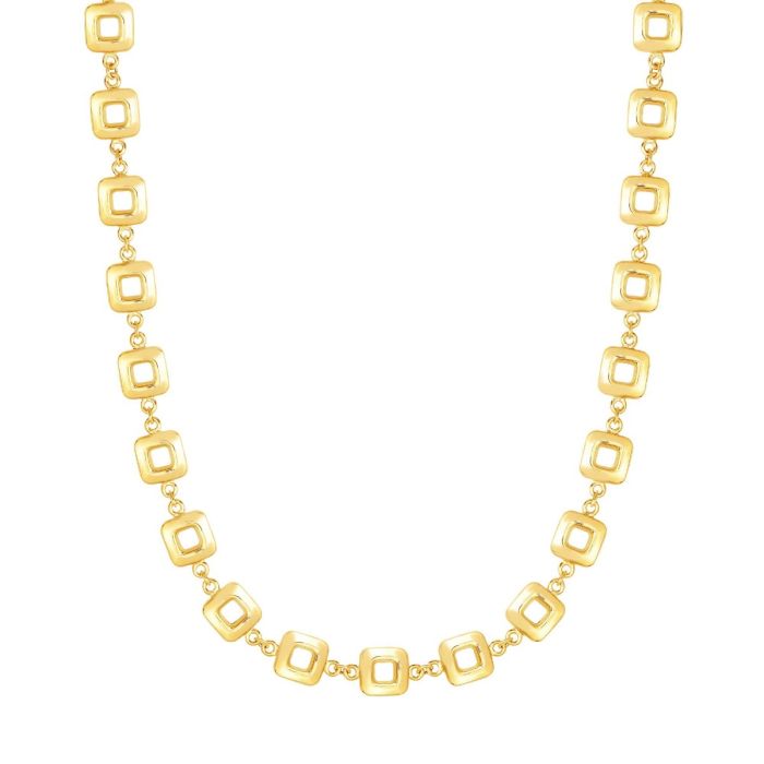 14kt Gold 17" Yellow Finish Shiny Square Link Necklace with Lobster Clasp NCK3669-17 | Hannoush Jewelers