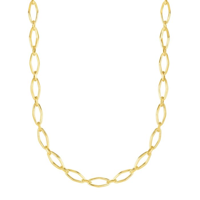 14kt Gold 18" Yellow Finish Shiny Marquise Fancy Link Necklace with Lobster Clasp NCK4605-18 | Hannoush Jewelers