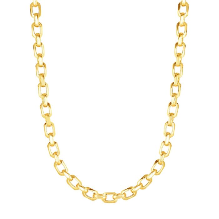 14kt Gold 18" Yellow Finish Shiny Oval Fancy Link Necklace with Lobster Clasp NCK4727-18 | Hannoush Jewelers