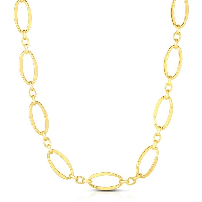 14kt Gold 18" Yellow Finish Shiny Oval Fancy Link Necklace with Lobster Clasp NCK4728-18 | Hannoush Jewelers