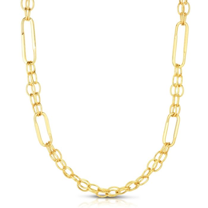 14kt Gold 18" Yellow Finish Shiny Oval Fancy Link Necklace with Lobster Clasp NCK4731-18 | Hannoush Jewelers