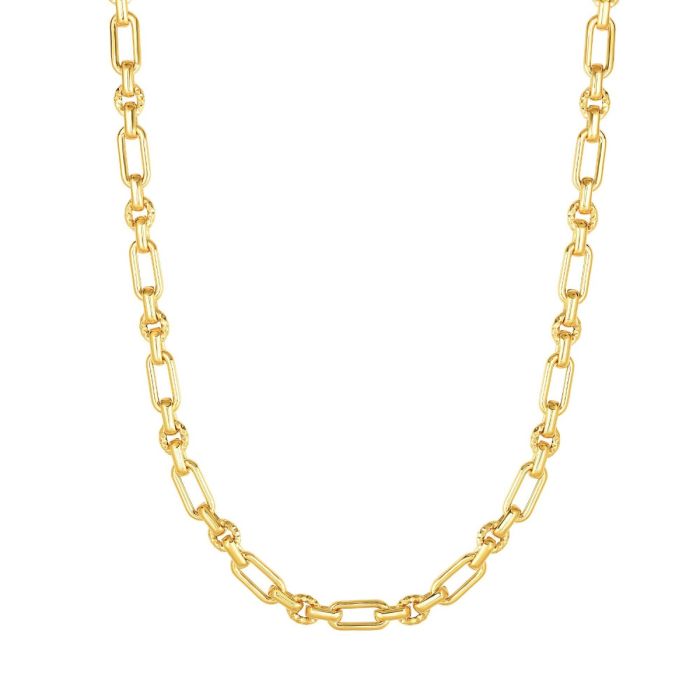 14kt Gold 18" Yellow Finish 6.3mm Shiny+Diamond Cut Oval Fancy Link Necklace with Lobster Clasp NCK4764-18 | Hannoush Jewelers