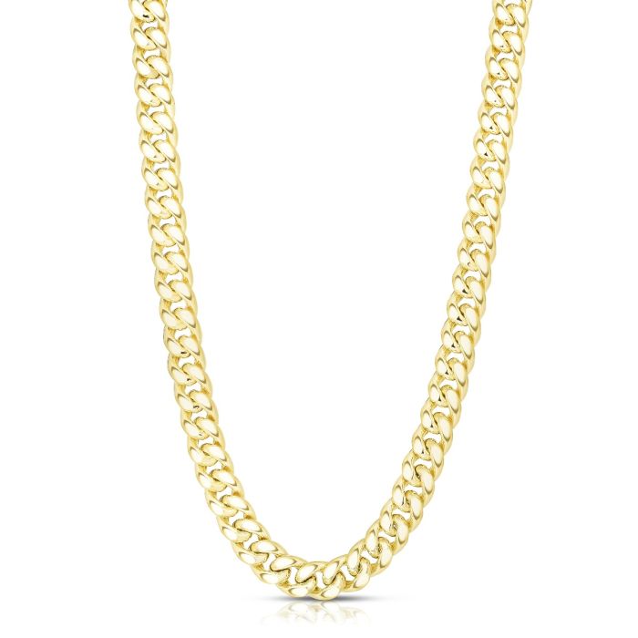 14kt Gold 26" Yellow Finish Polished New Semi-Solid Miami Cuban Chain with Box Clasp NHMC350-26 | Hannoush Jewelers