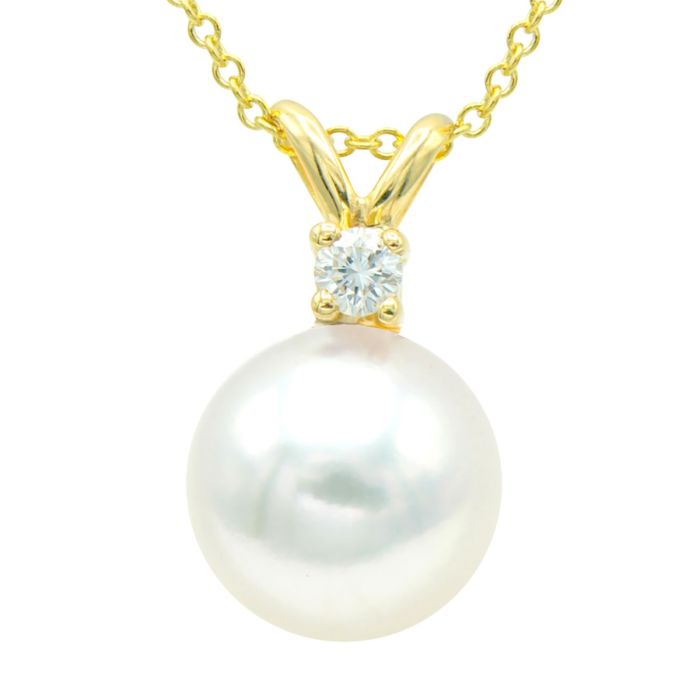 14K Yellow Gold Akoya Pearl and Diamond Pendant 18 Inch' | Hannoush Jewelers