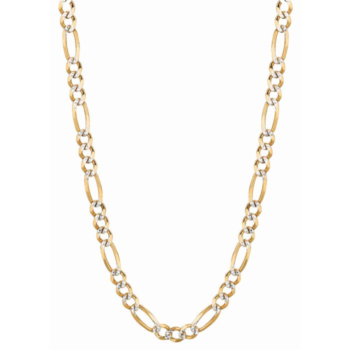 14kt Gold 22" Yellow Finish Classic Pave Figaro Chain with Lobster Clasp PAVE140-22 | Hannoush Jewelers