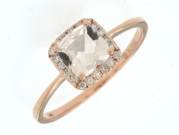 14k Rose Gold Cushion Morganite and Diamond Halo Ring pc3138m | Hannoush Jewelers