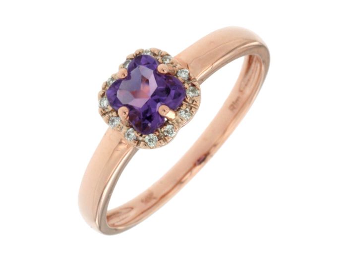 14k Rose Gold 5mm Cushion Amethyst and Diamond Halo Ring PC3221A-AM | Hannoush Jewelers